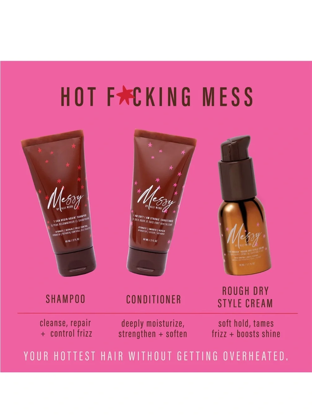 Hot Mess Mini Hair Styling Set for Frizz Control and Hydration NIB